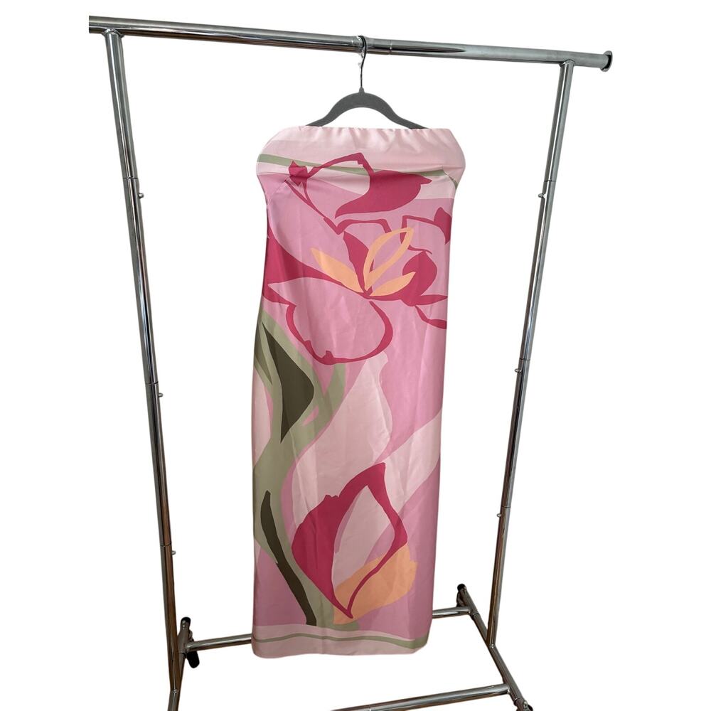 NWT Abercrombie & Fitch Pink Floral Satin Maxi Dress XS Tall Slip Dress - Picture 8 of 9